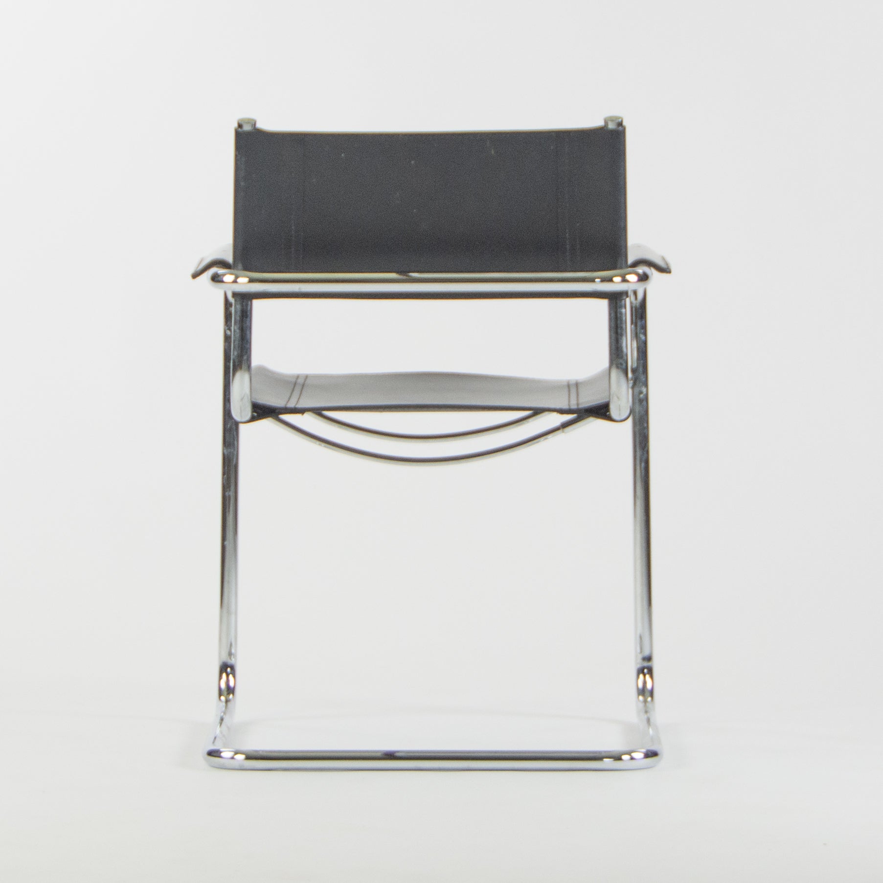 SOLD 1970s Mart Stam S34 for Fasem Set of Six Black Leather Chrome Dining Chairs Knoll