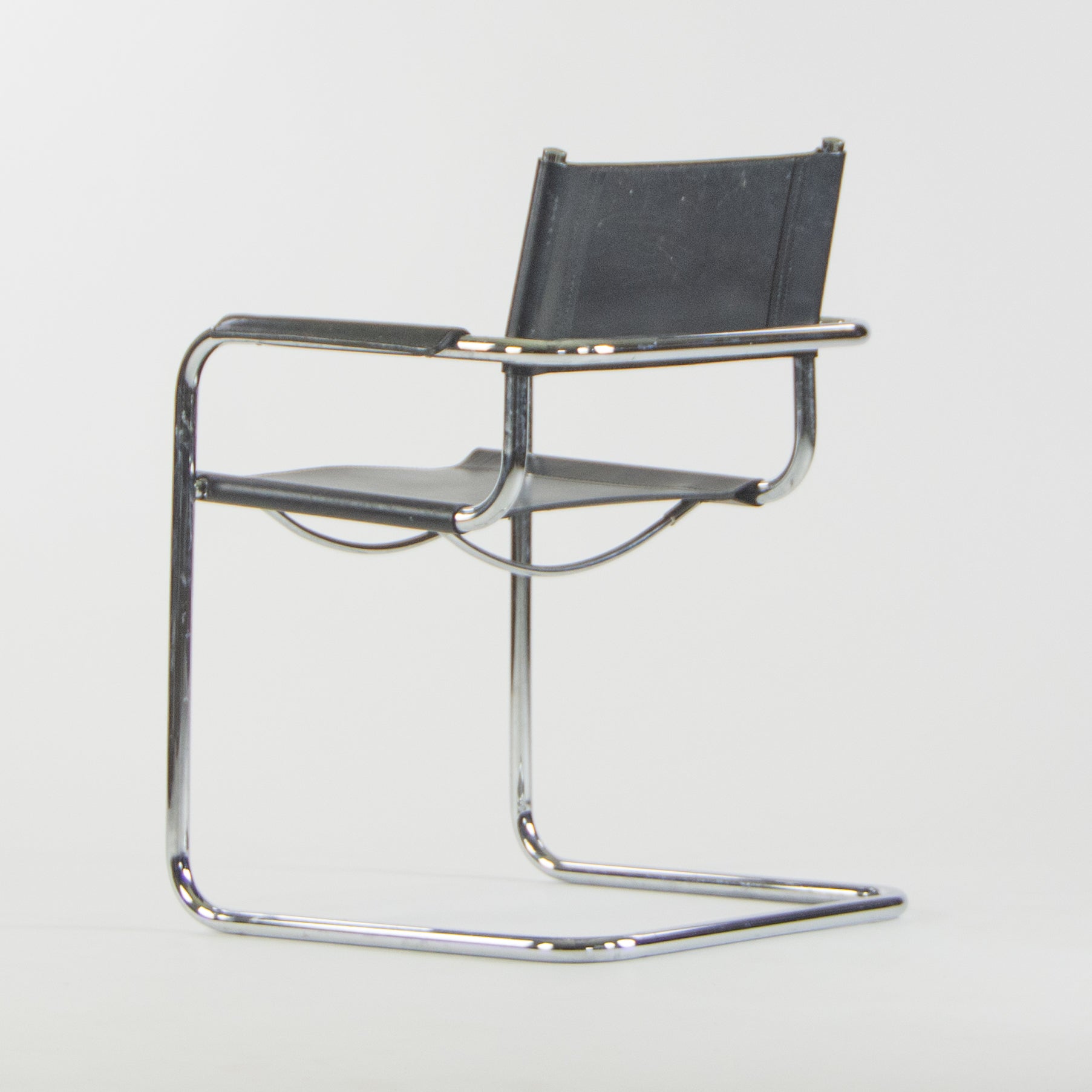 SOLD 1970s Mart Stam S34 for Fasem Set of Six Black Leather Chrome Dining Chairs Knoll