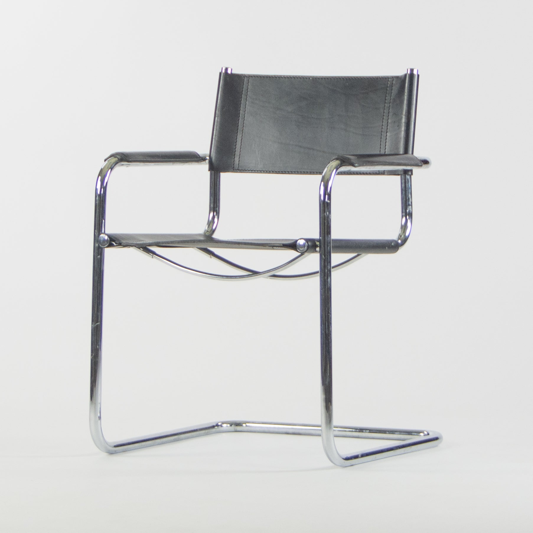 SOLD 1970s Mart Stam S34 for Fasem Set of Six Black Leather Chrome Dining Chairs Knoll