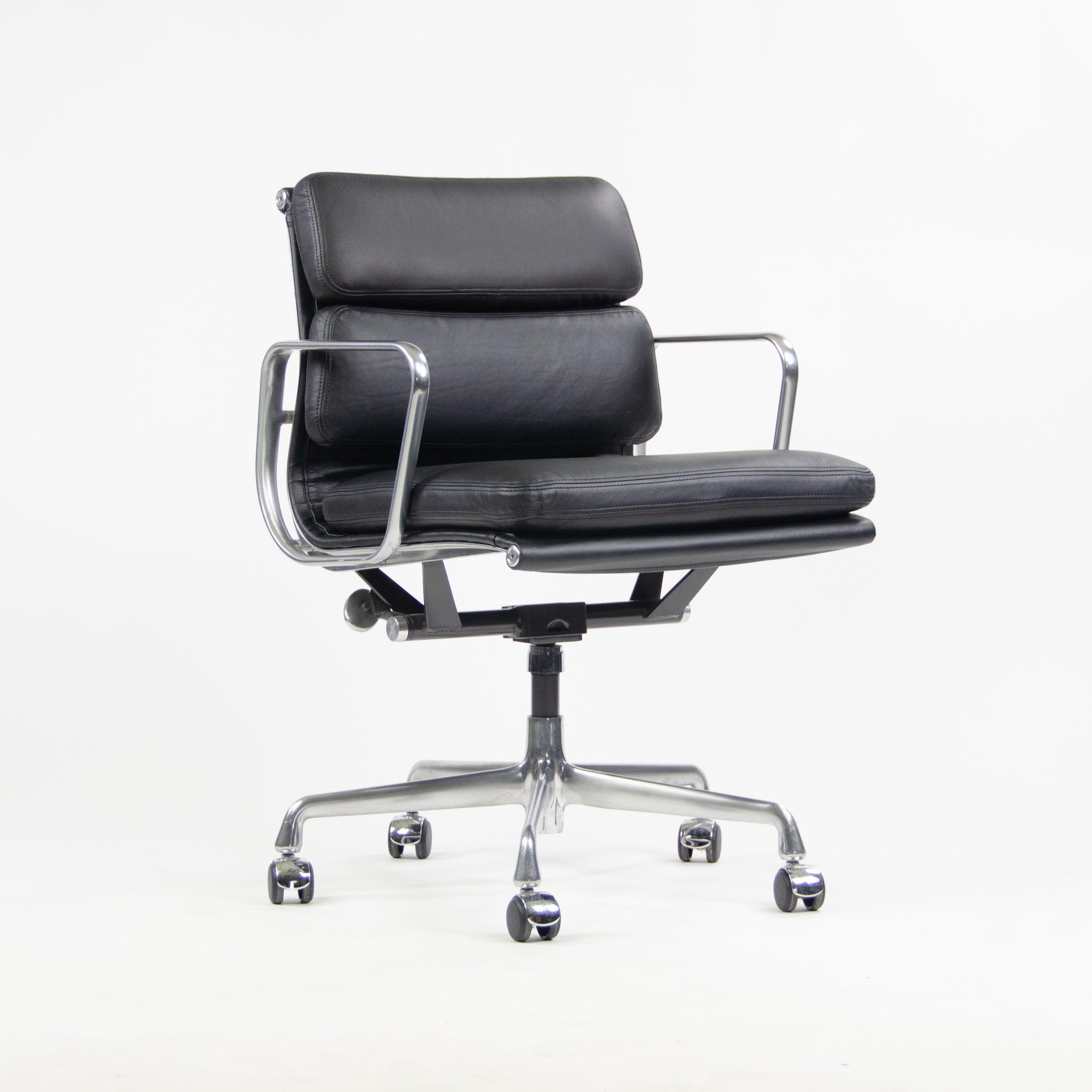 SOLD NEW Old Stock Eames Herman Miller Low Soft Pad Aluminum Desk Chair Black Leather