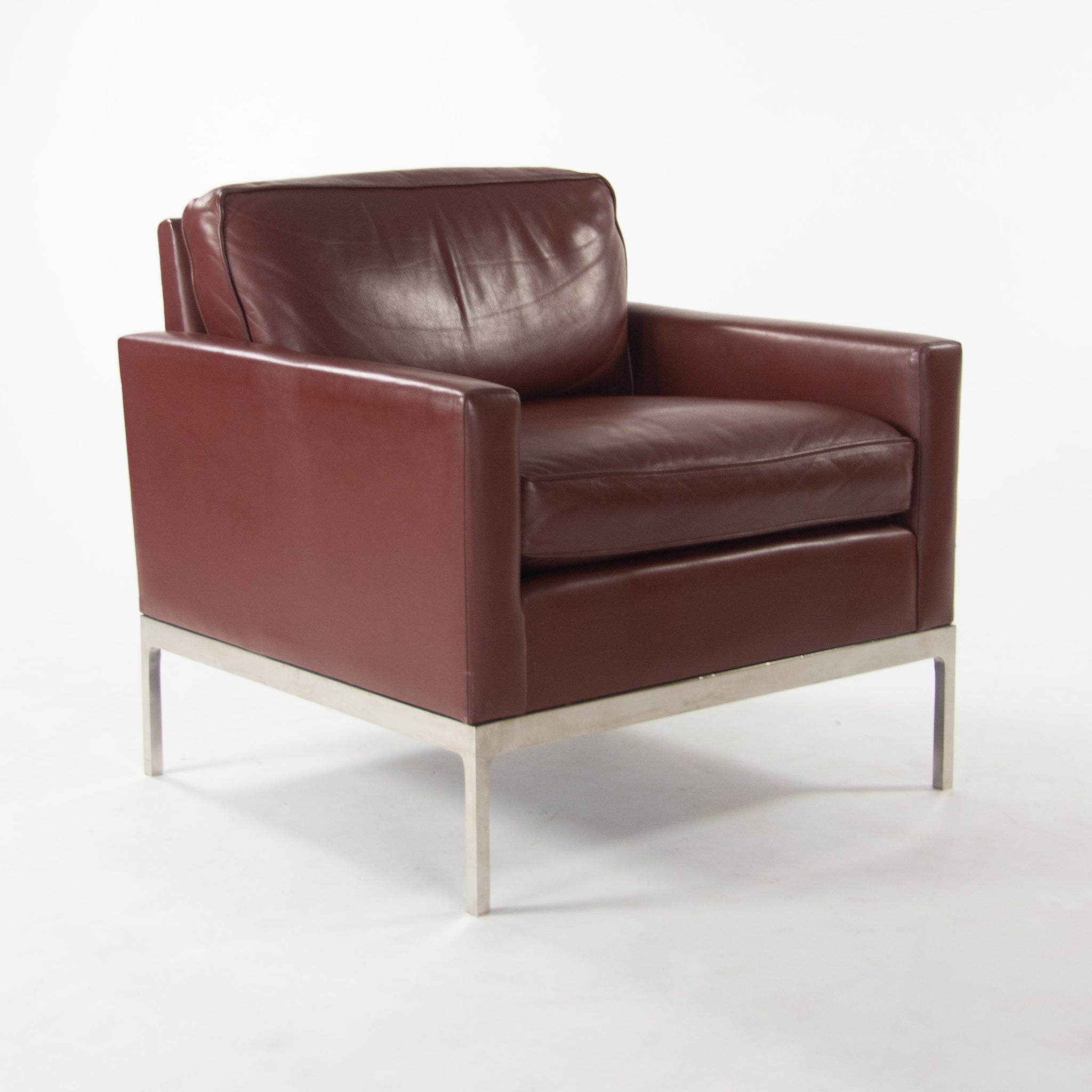 SOLD Nicos Zographos Red Leather 70 Club Chair Armchair with Polished Stainless Legs