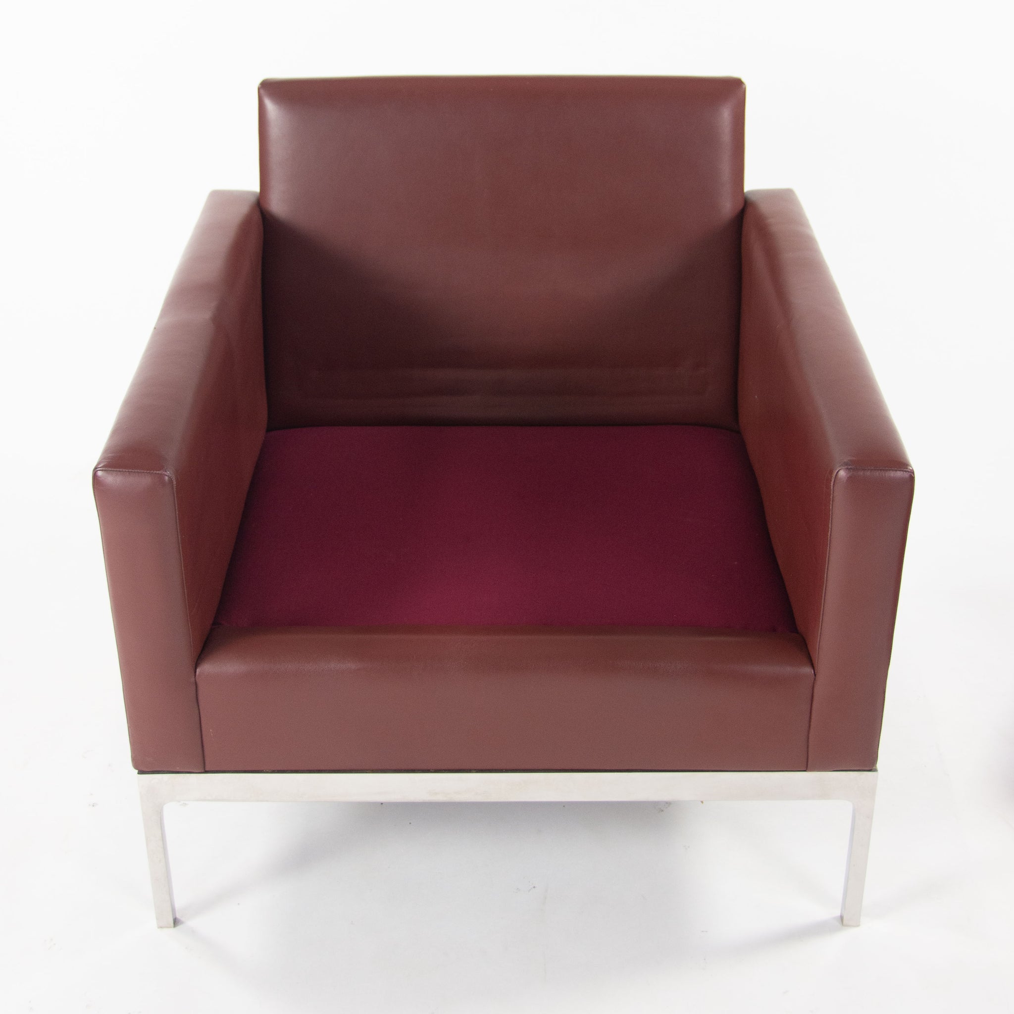 SOLD Nicos Zographos Red Leather 70 Club Chair Armchair with Polished Stainless Legs