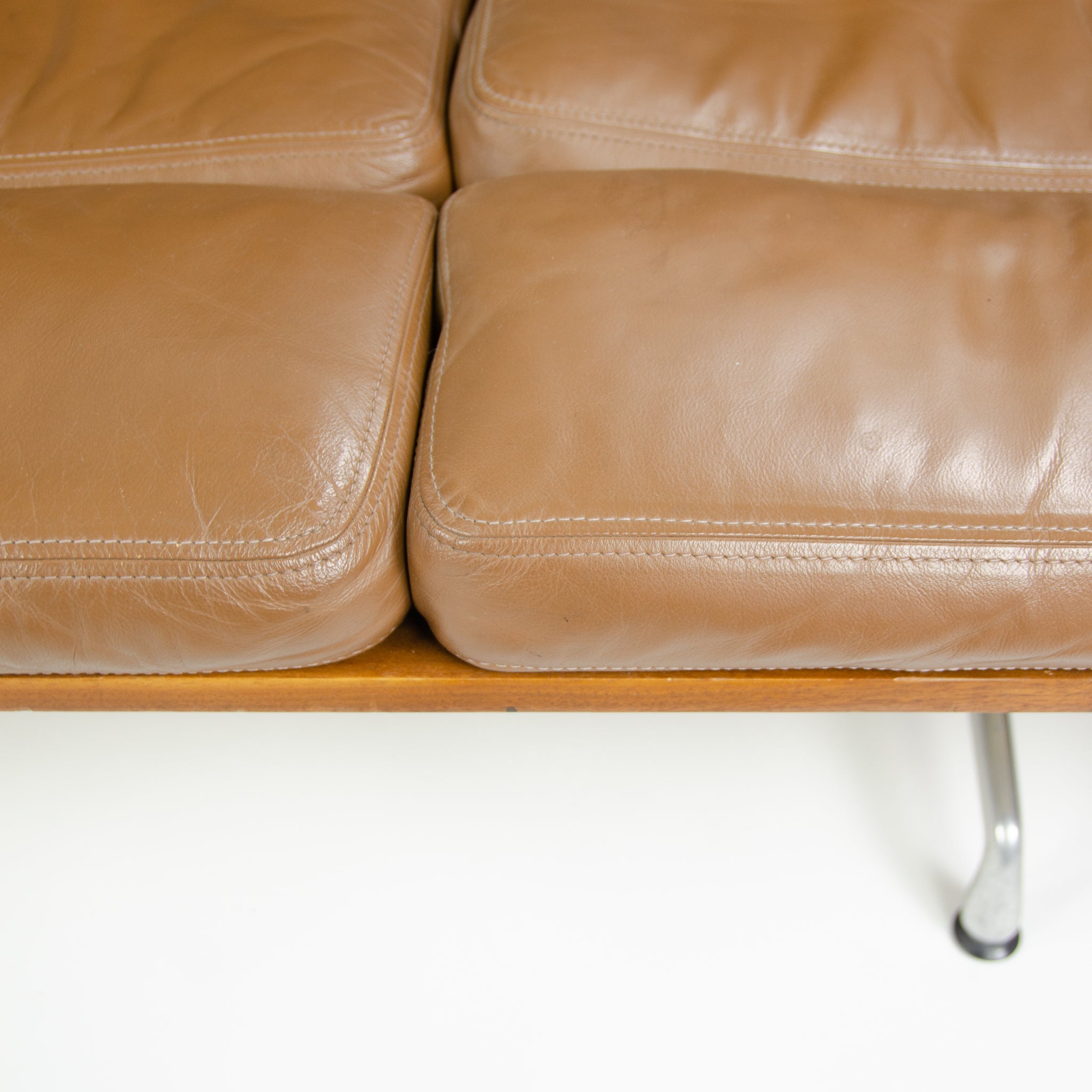 SOLD Brown Leather Eames Herman Miller Three Seater Sofa in Walnut