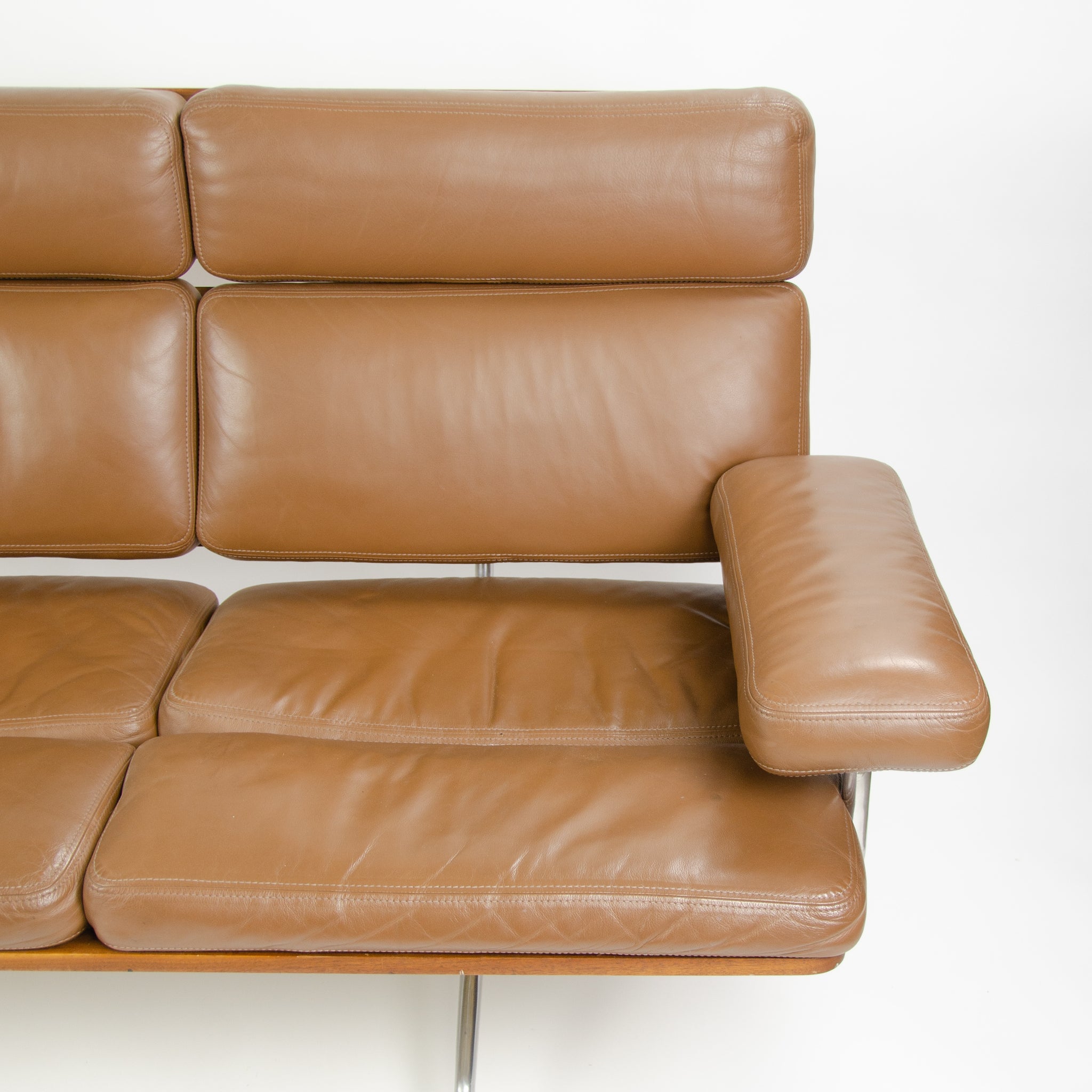 SOLD Brown Leather Eames Herman Miller Three Seater Sofa in Walnut