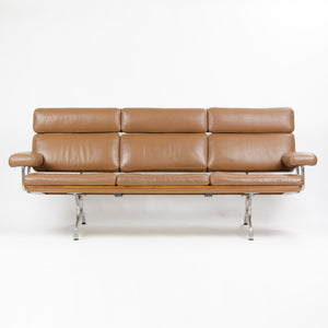 SOLD Brown Leather Eames Herman Miller Three Seater Sofa in Walnut