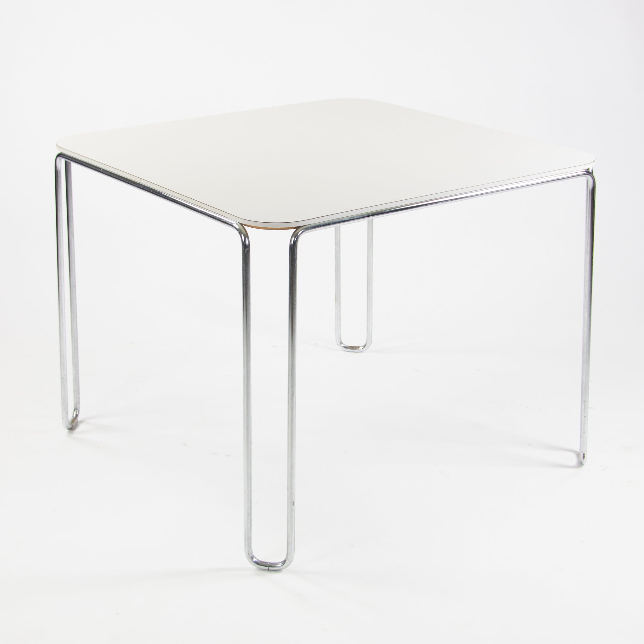 SOLD 1970s Marcel Breuer B10 White Laminate Tubular Steel 4 Seat Dining Table Bauhaus