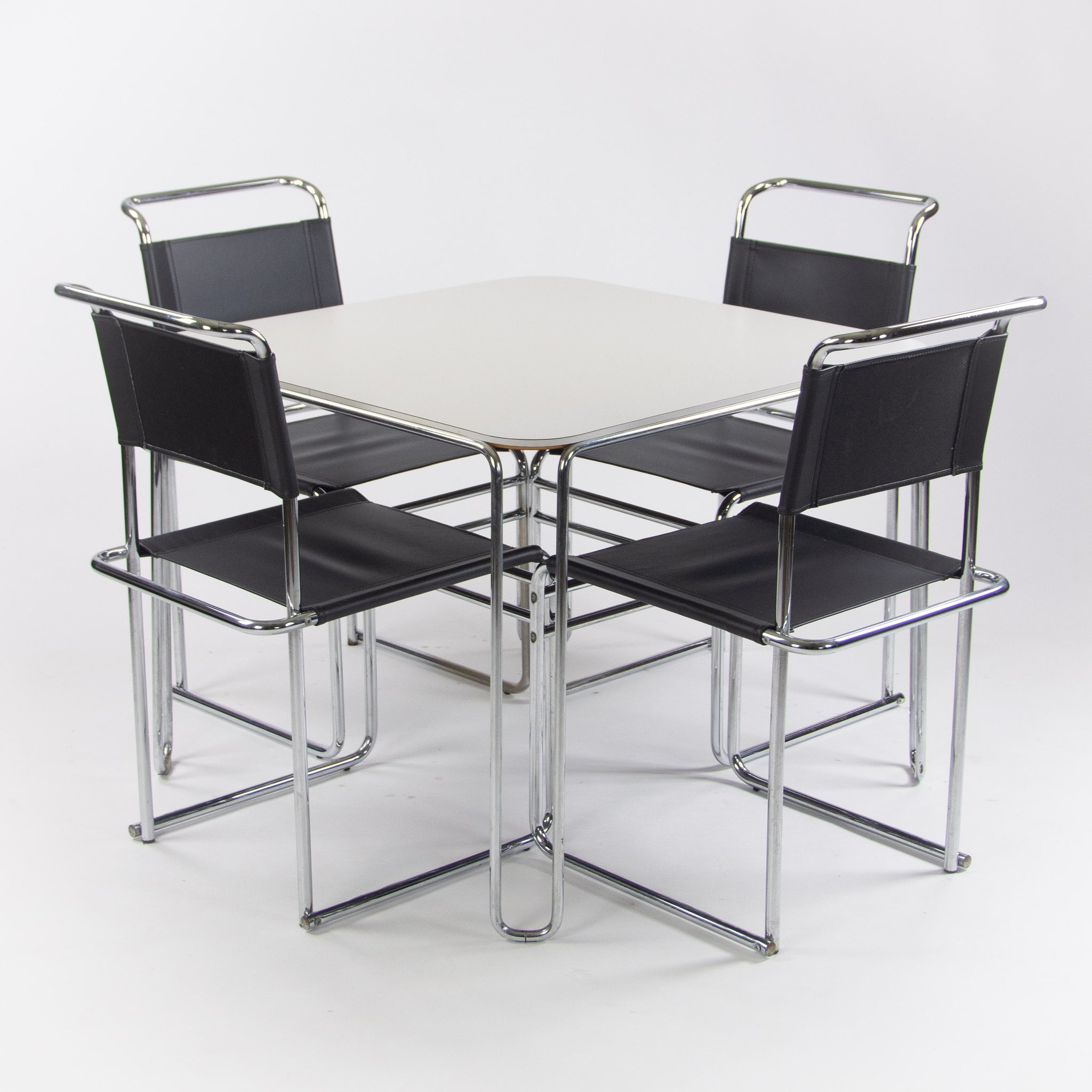 SOLD 1970s Marcel Breuer B10 White Laminate Tubular Steel 4 Seat Dining Table Bauhaus