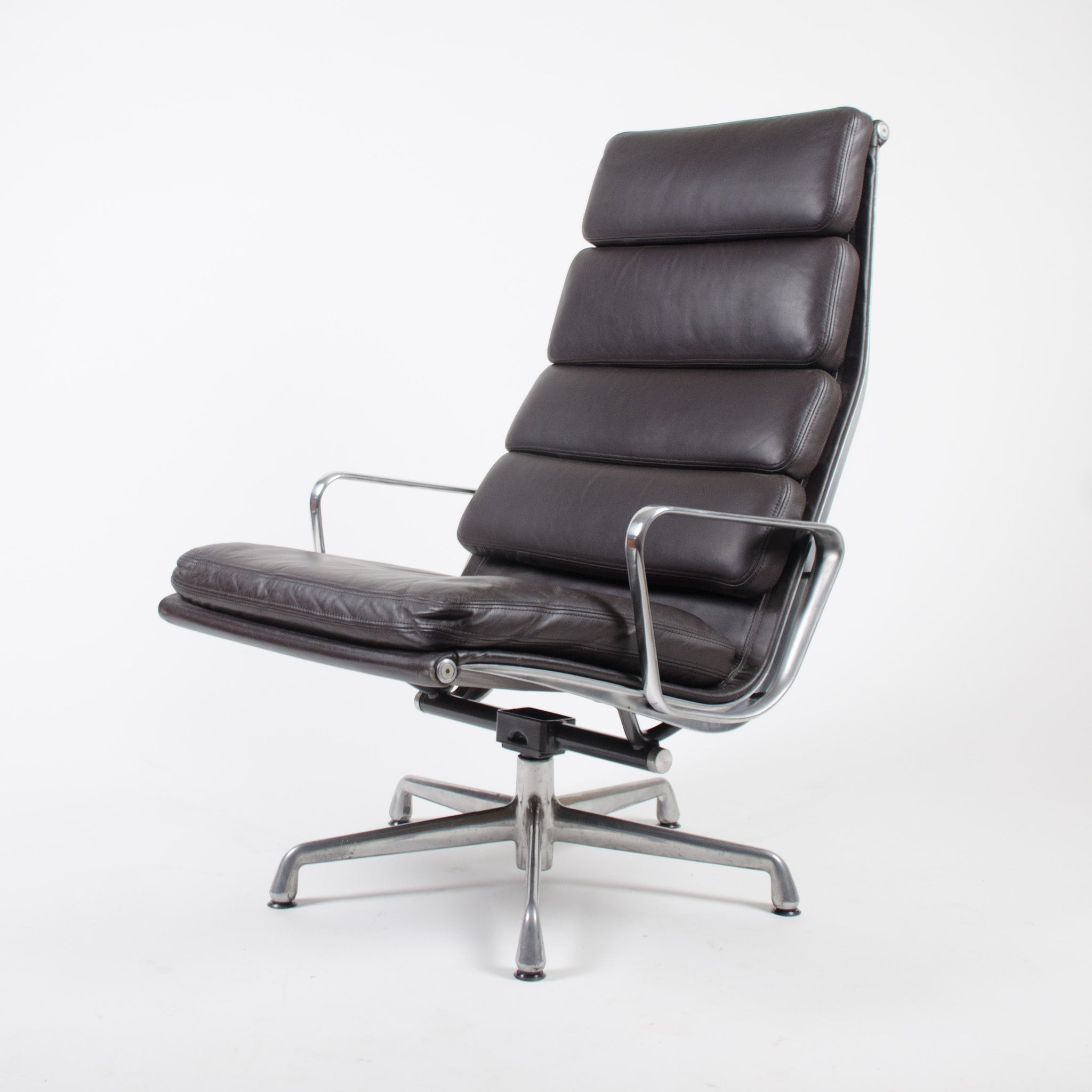 SOLD Herman Miller Eames High Soft Pad Aluminum Group Lounge Chair Brown Leather