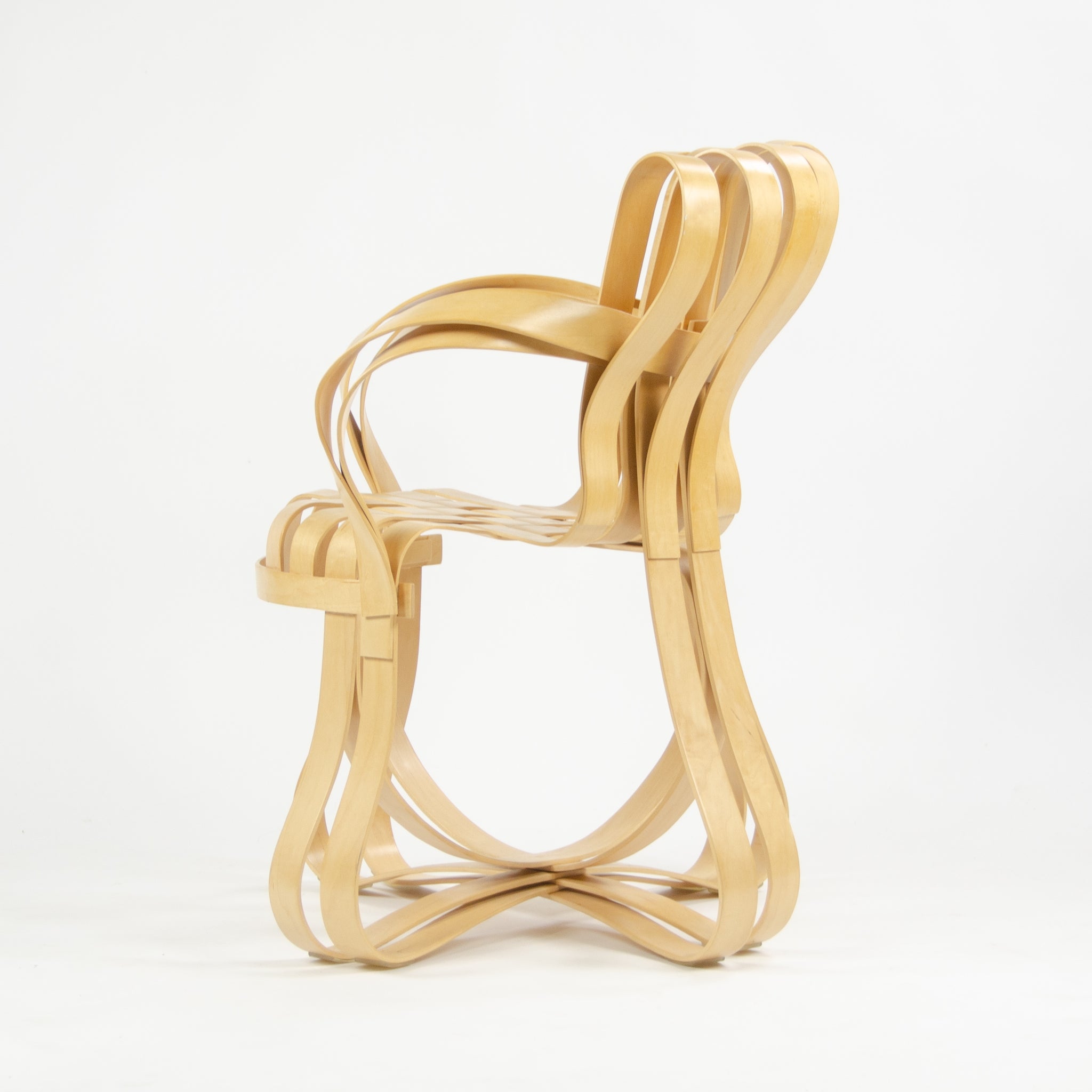 SOLD 2001 Frank Gehry for Knoll Cross Check Arm Chairs Maple Pair