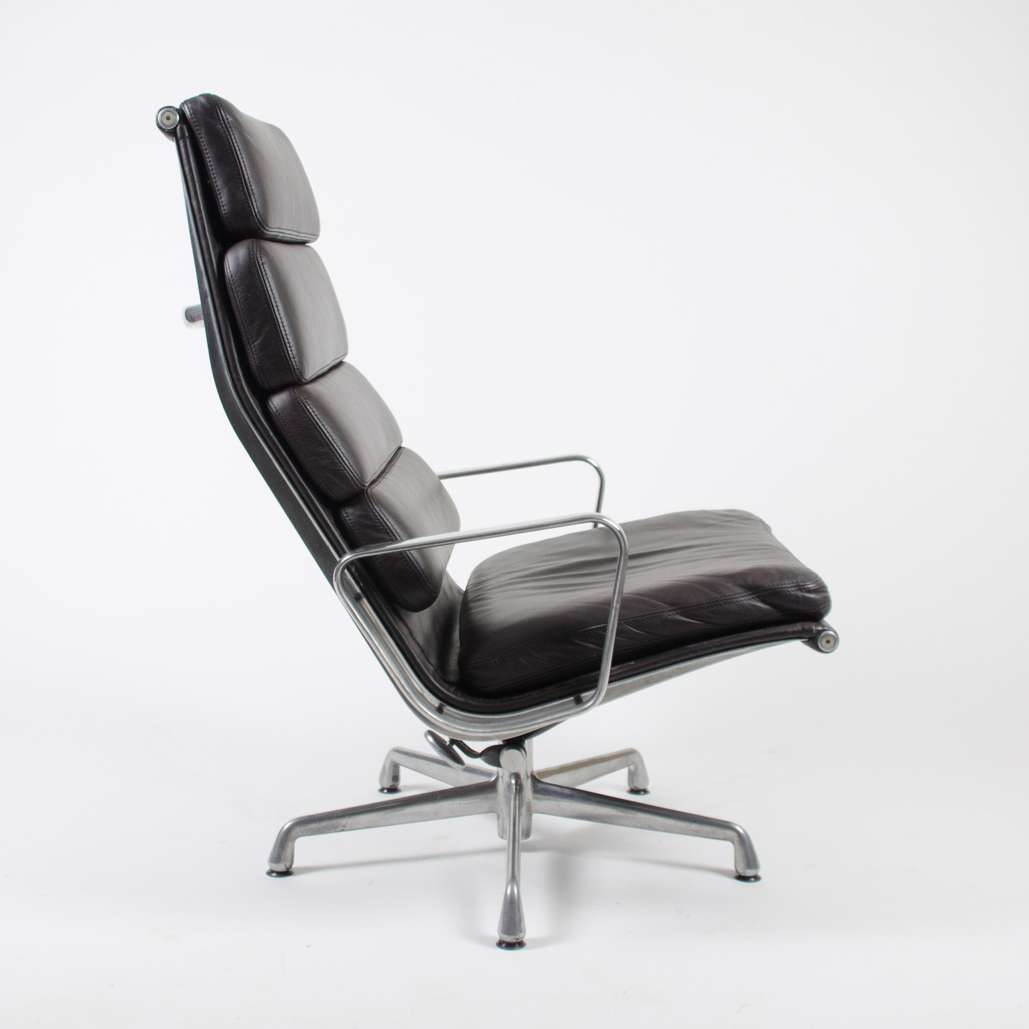 SOLD Herman Miller Eames High Soft Pad Aluminum Group Lounge Chair Brown Leather