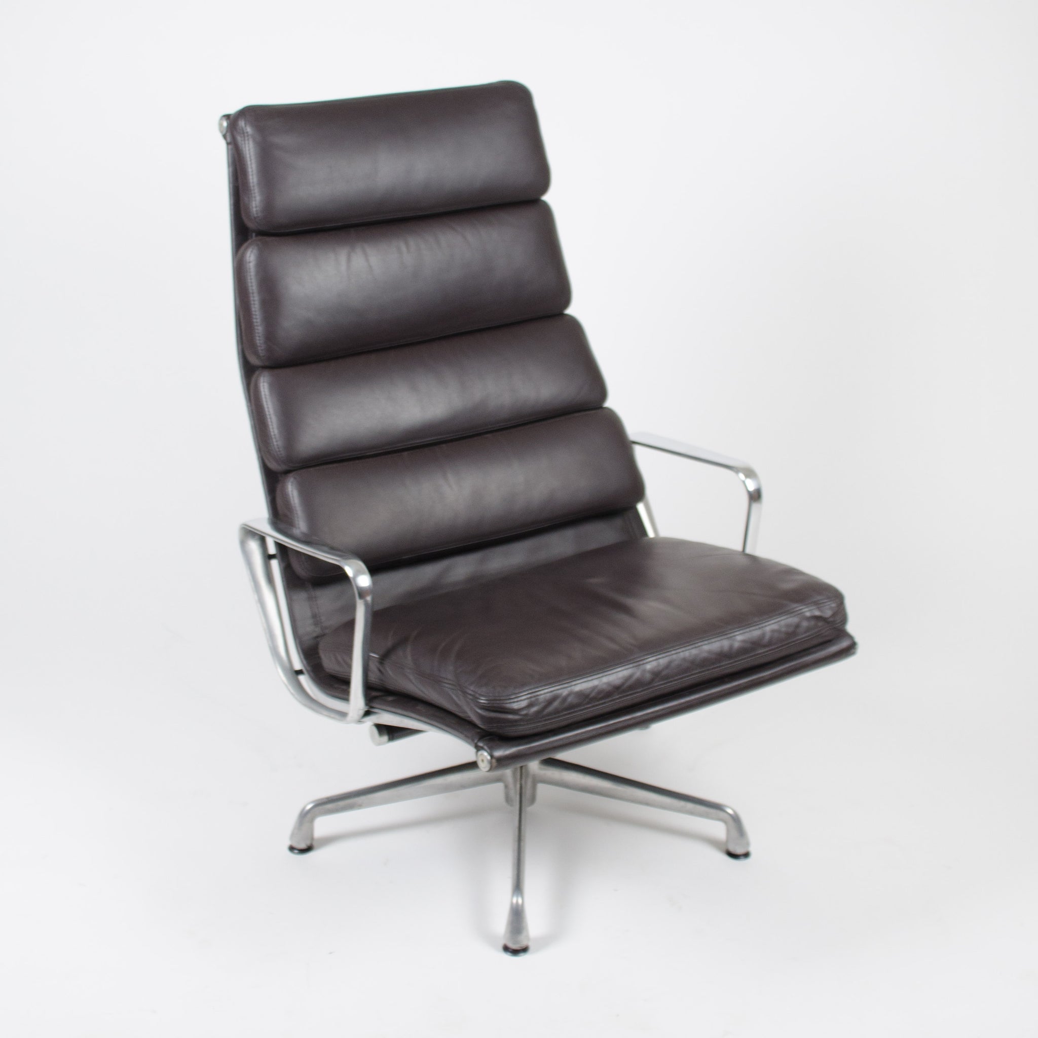 SOLD Herman Miller Eames High Soft Pad Aluminum Group Lounge Chair Brown Leather