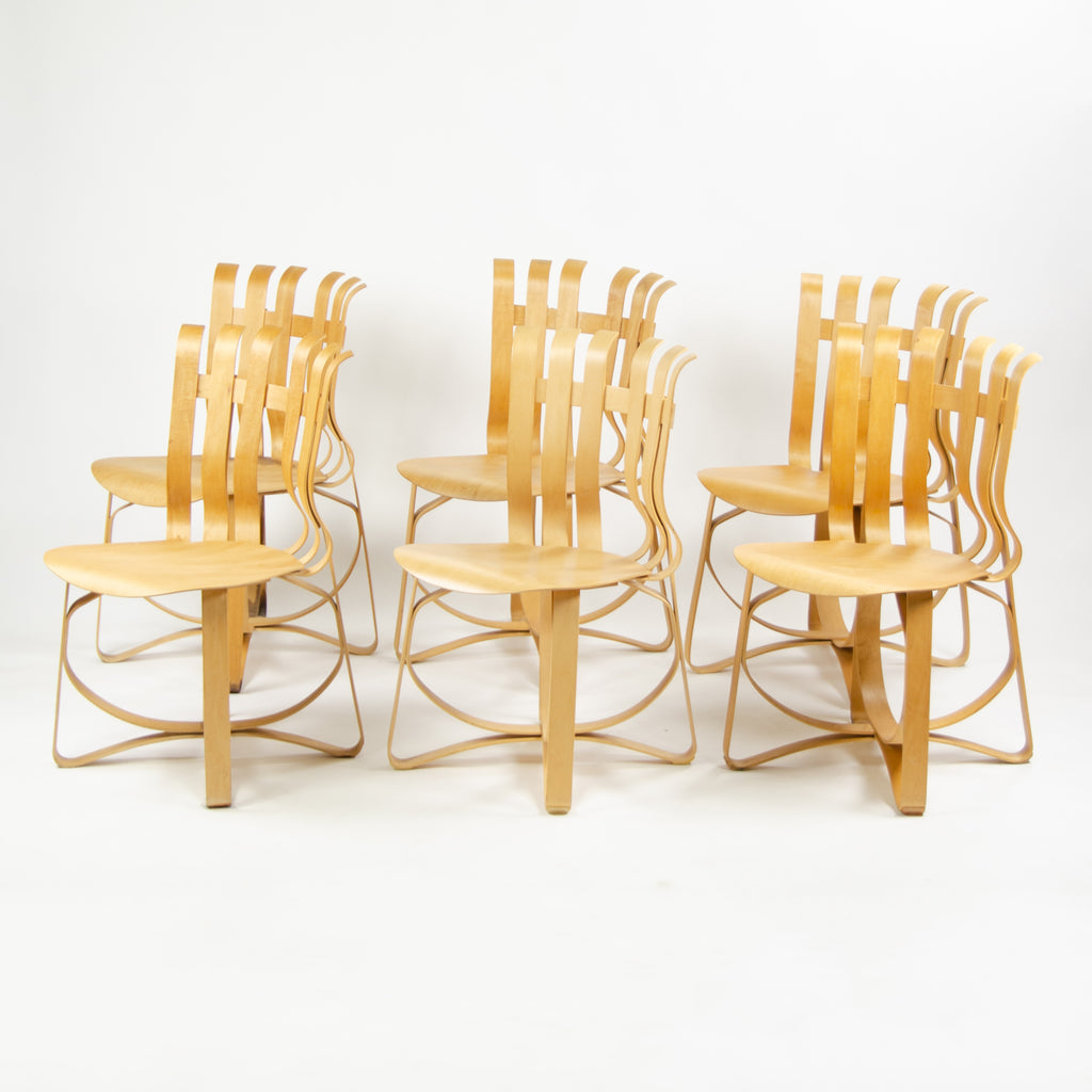 1990s Frank Gehry for Knoll Hat Trick Dining Side Chairs Maple Set of Six