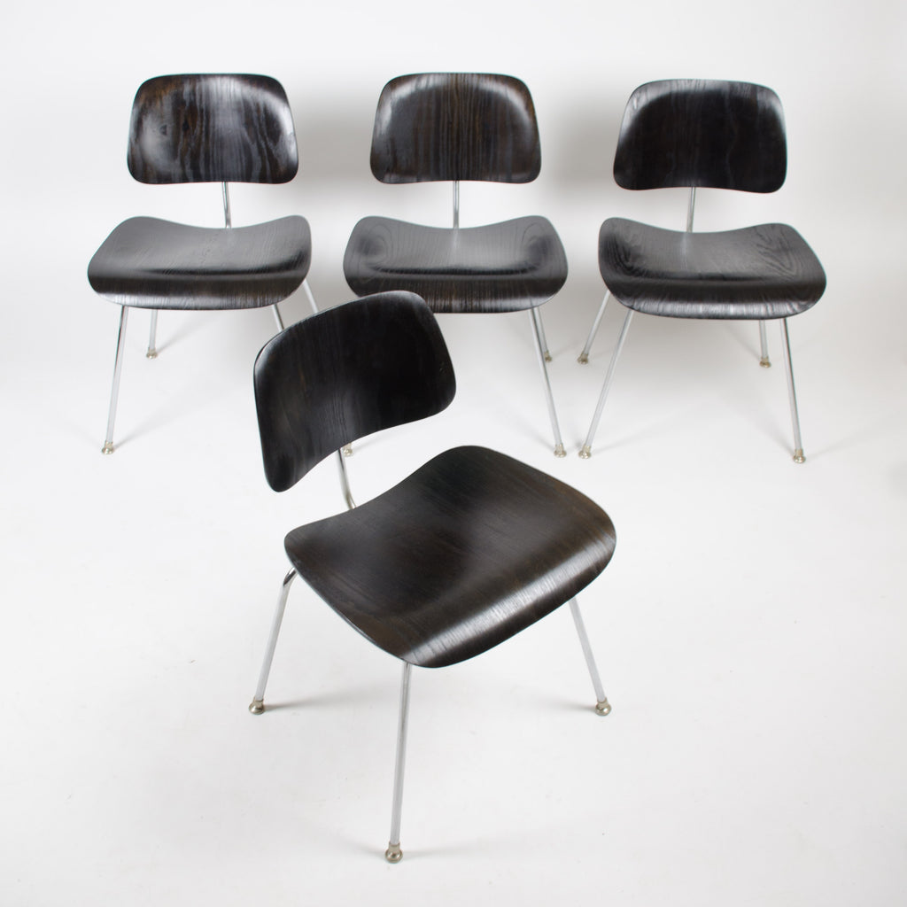 SOLD Eames Evans Herman Miller 1946 DCM Dining Chairs Black Aniline Dye Set of 4 RARE