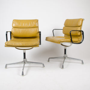 SOLD Pair Eames Herman Miller Soft Pad Aluminum Chair Cognac Leather w Girard Fabric