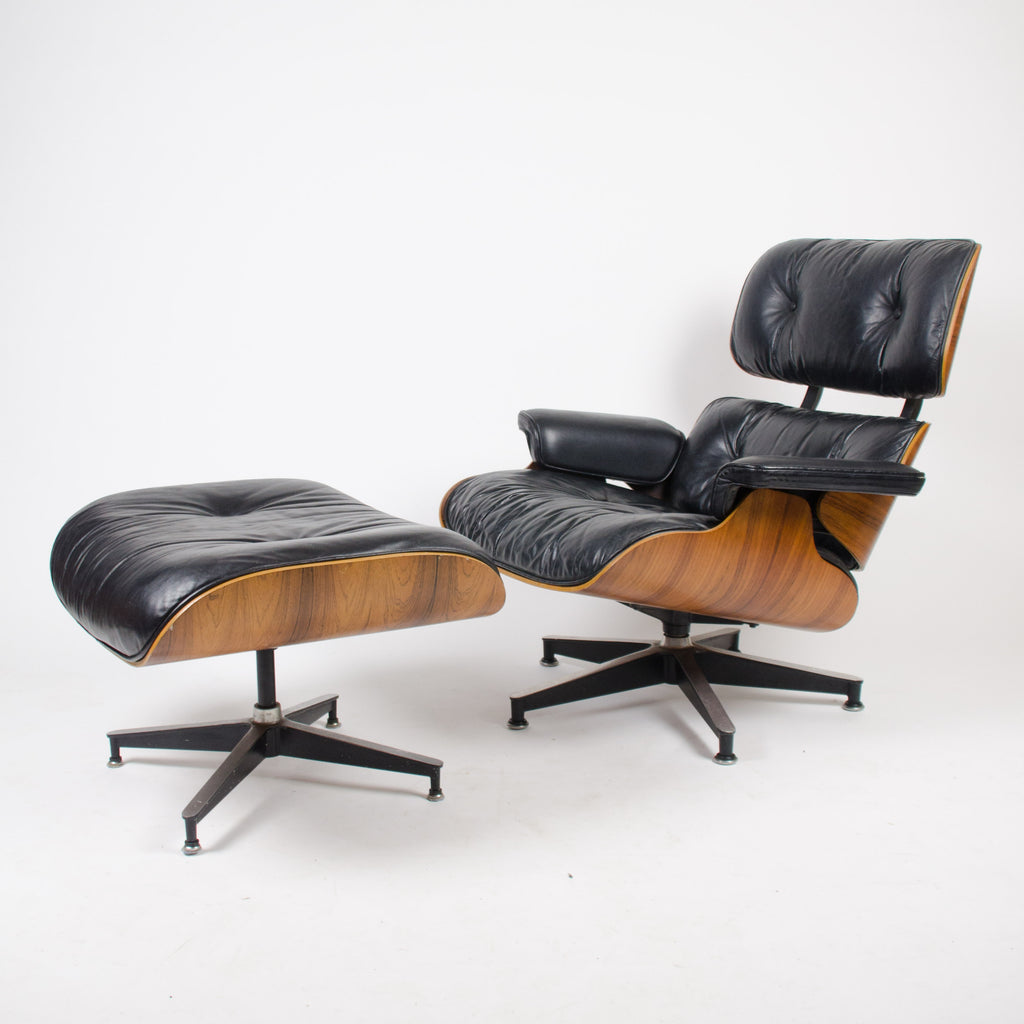 SOLD 1970's Herman Miller Eames Lounge Chair & Ottoman Rosewood 670 671 Black Leather