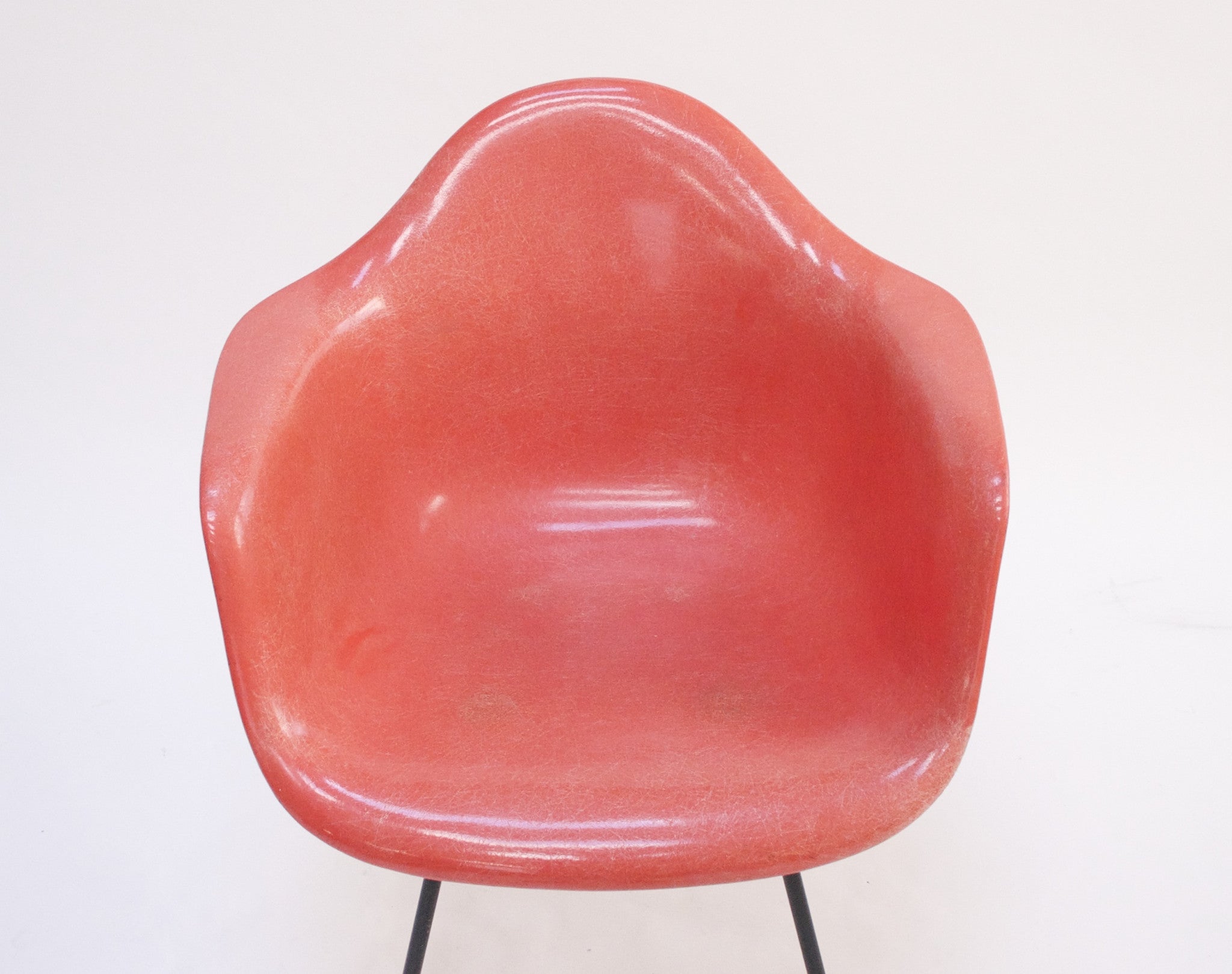 SOLD Red Eames Herman Miller Fiberglass Arm Shell Chair Early 1954