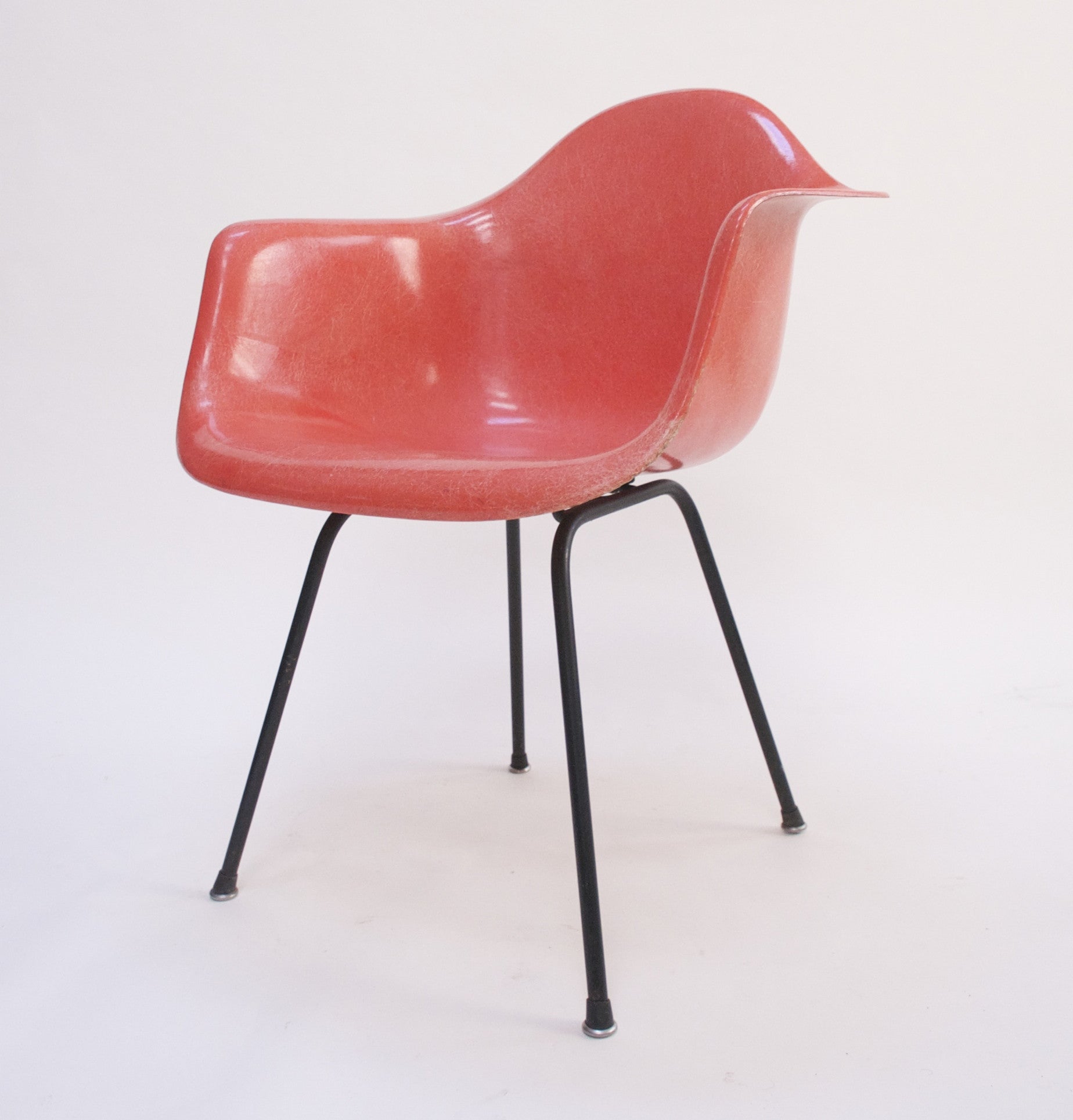 SOLD Red Eames Herman Miller Fiberglass Arm Shell Chair Early 1954