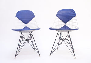 SOLD Eames Pair of Herman Miller Eiffel Tower Wire Bikini Side Shells Blue / White 60's
