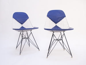 SOLD Eames Pair of Herman Miller Eiffel Tower Wire Bikini Side Shells Blue / White 60's