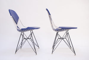 SOLD Eames Pair of Herman Miller Eiffel Tower Wire Bikini Side Shells Blue / White 60's