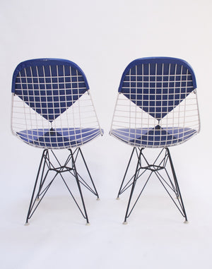 SOLD Eames Pair of Herman Miller Eiffel Tower Wire Bikini Side Shells Blue / White 60's