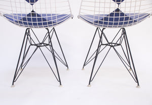 SOLD Eames Pair of Herman Miller Eiffel Tower Wire Bikini Side Shells Blue / White 60's