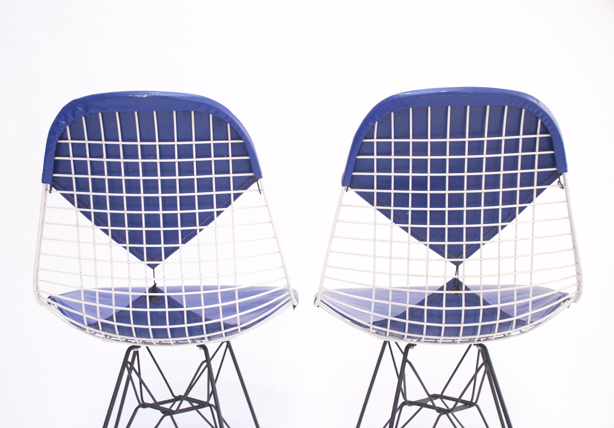 SOLD Eames Pair of Herman Miller Eiffel Tower Wire Bikini Side Shells Blue / White 60's