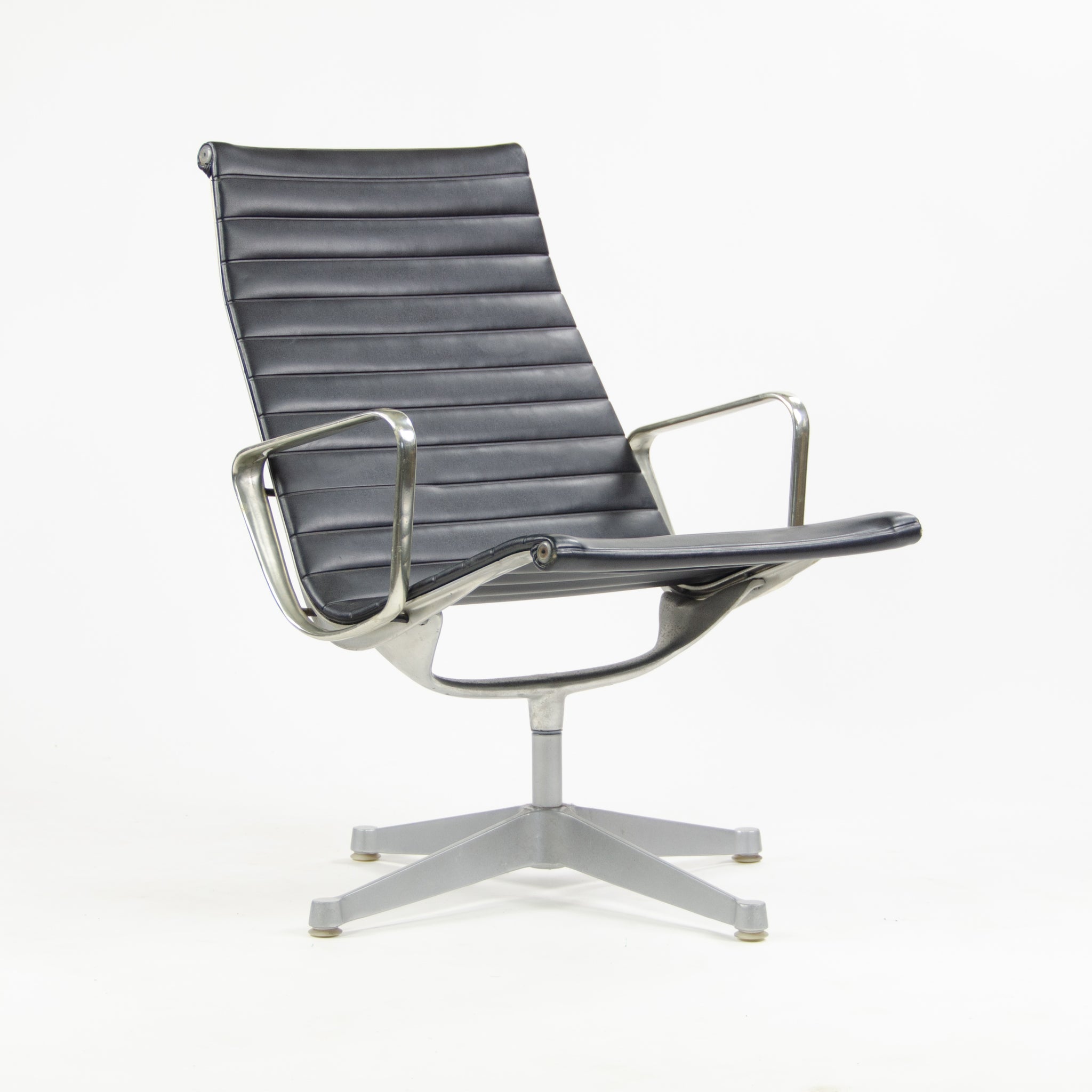 SOLD Early Pair Eames Herman Miller Aluminum Group Lounge Chairs, Charcoal Upholstery