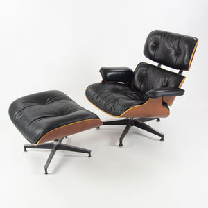 SOLD 1990s Herman Miller Eames Lounge Chair and Ottoman Cherry Black Leather 670 671