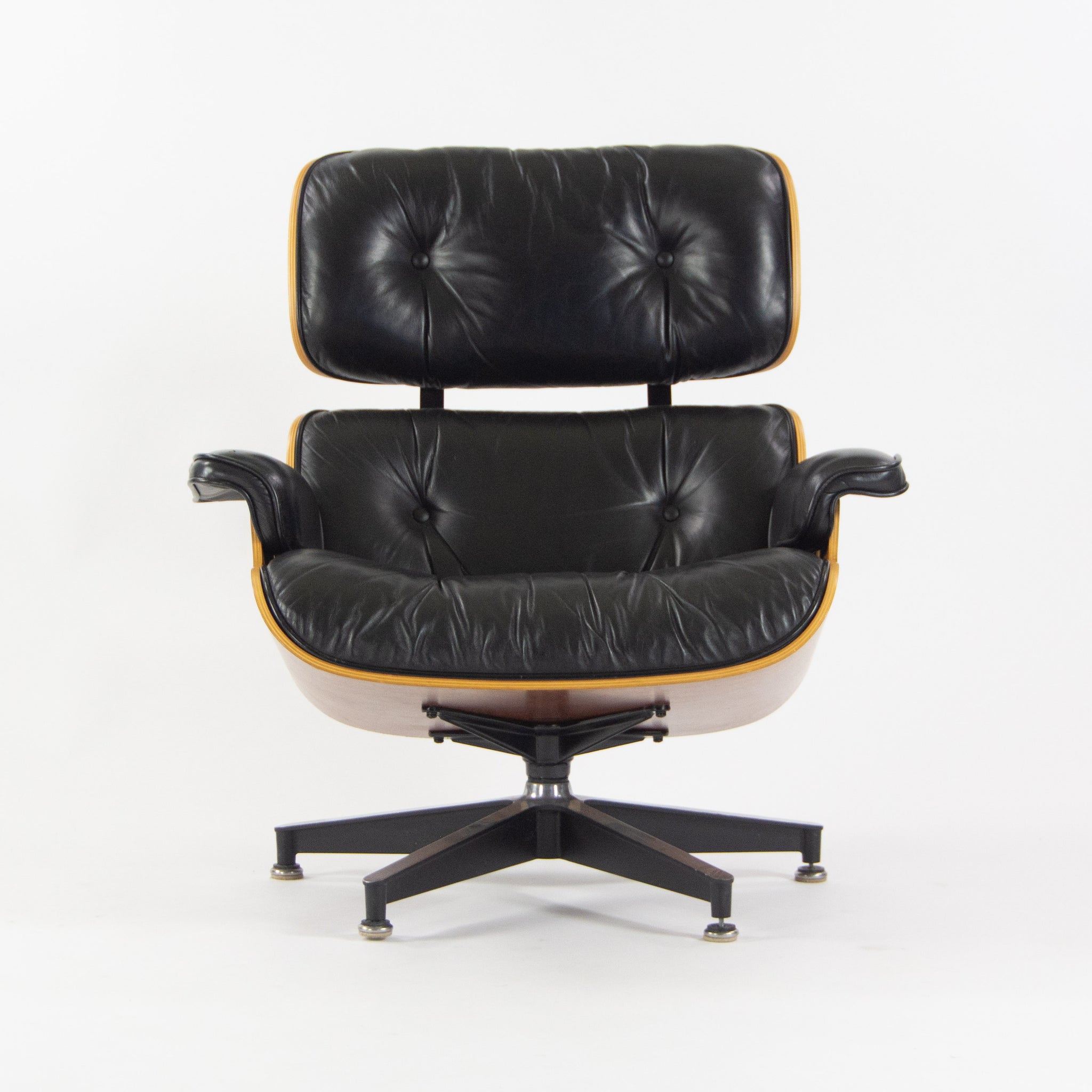 SOLD 1990s Herman Miller Eames Lounge Chair and Ottoman Cherry Black Leather 670 671
