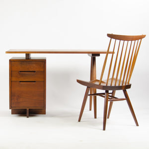 1956 George Nakashima Studio Single Pedestal Black Walnut Desk w/ Spindle Legs