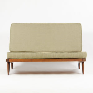 SOLD 1960s George Nakashima Studio Walnut Settee Loveseat Sofa in Green Fabric