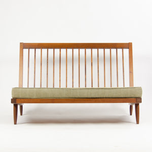 SOLD 1960s George Nakashima Studio Walnut Settee Loveseat Sofa in Green Fabric