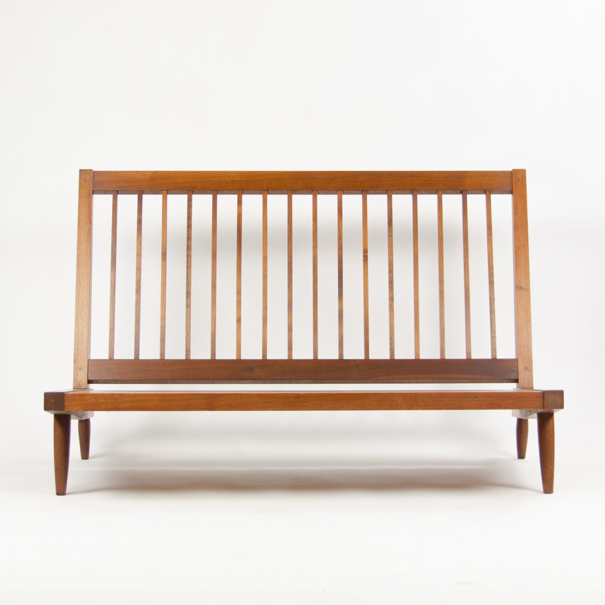SOLD 1960s George Nakashima Studio Walnut Settee Loveseat Sofa in Green Fabric