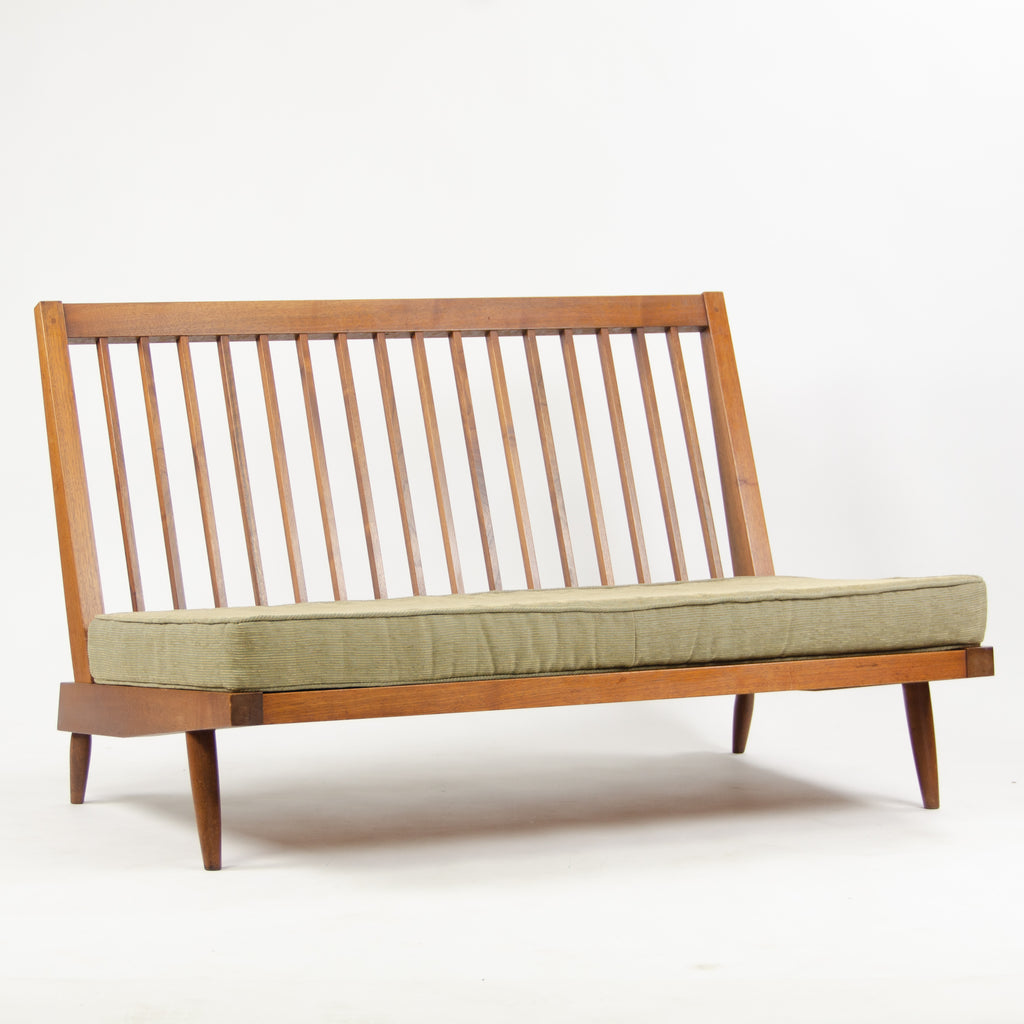 SOLD 1960s George Nakashima Studio Walnut Settee Loveseat Sofa in Green Fabric