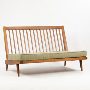 SOLD 1960s George Nakashima Studio Walnut Settee Loveseat Sofa in Green Fabric