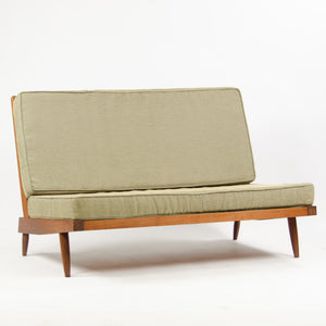 SOLD 1960s George Nakashima Studio Walnut Settee Loveseat Sofa in Green Fabric