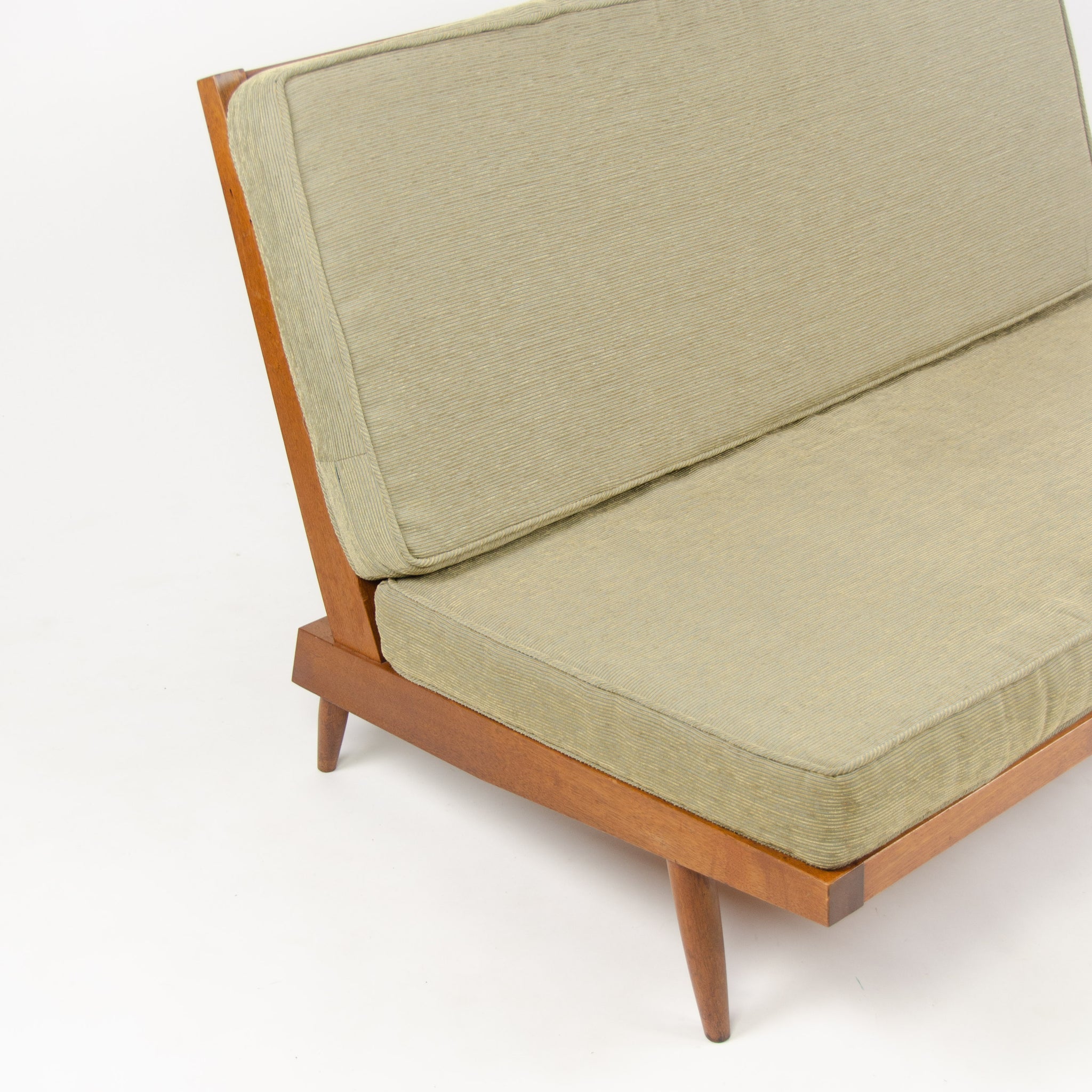 SOLD 1960s George Nakashima Studio Walnut Settee Loveseat Sofa in Green Fabric
