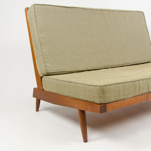 SOLD 1960s George Nakashima Studio Walnut Settee Loveseat Sofa in Green Fabric