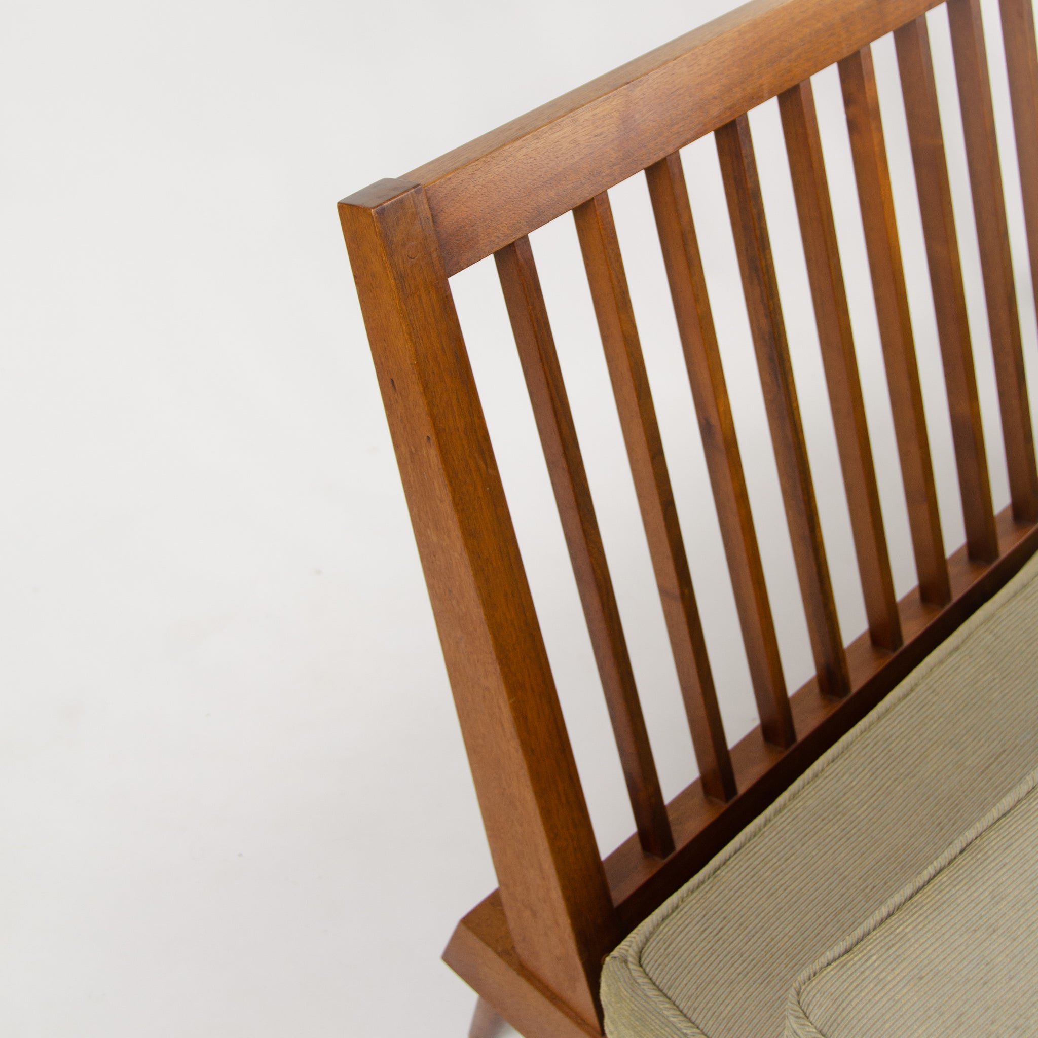 SOLD 1960s George Nakashima Studio Walnut Settee Loveseat Sofa in Green Fabric