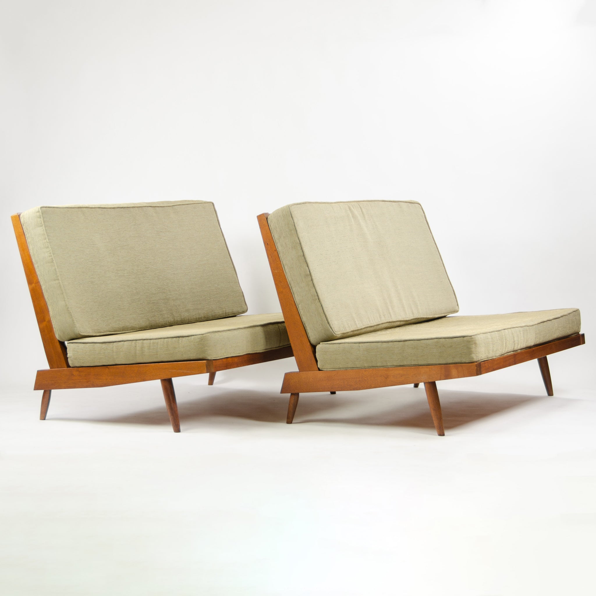 SOLD 1960s George Nakashima Studio Walnut Settee Loveseat Sofa in Green Fabric