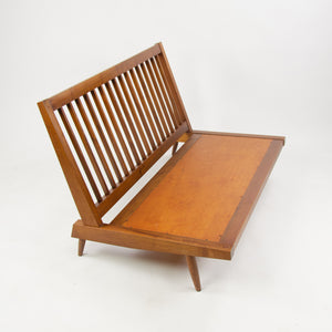 SOLD 1960s George Nakashima Studio Walnut Settee Loveseat Sofa in Green Fabric