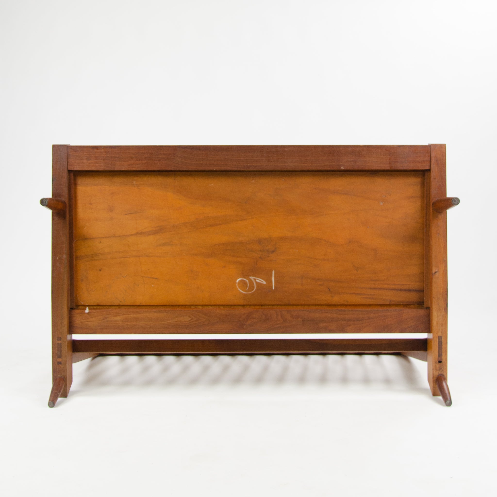 SOLD 1960s George Nakashima Studio Walnut Settee Loveseat Sofa in Green Fabric