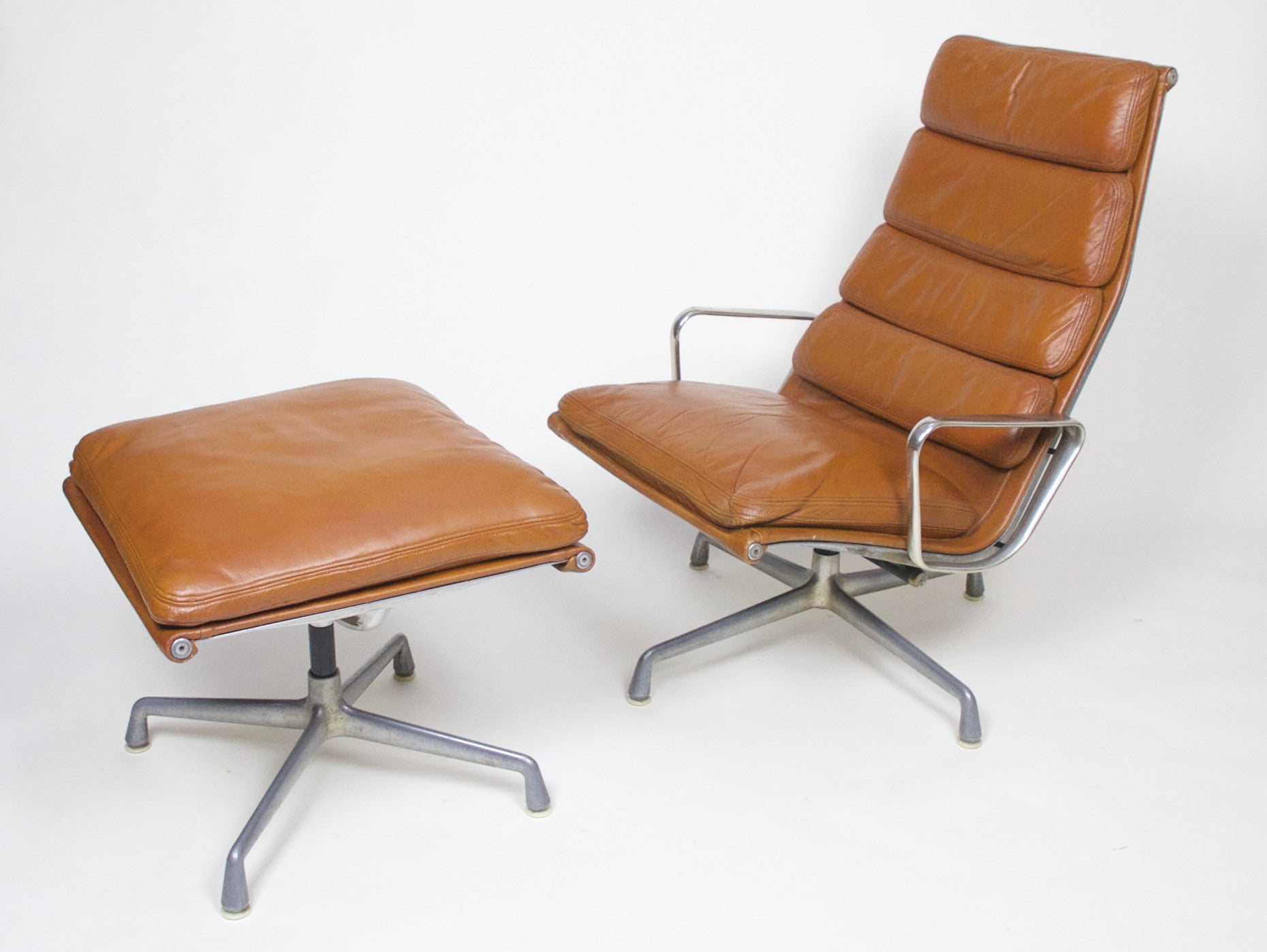 SOLD Eames 1970's Herman Miller Soft Pad Lounge Chair with Ottoman Cognac