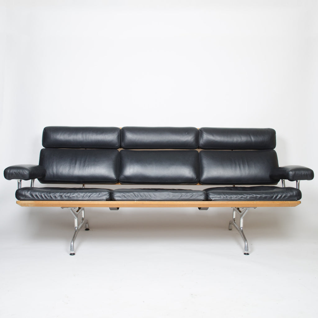 SOLD Eames Herman Miller Three Seater Sofa Teak and Black Leather 1 of 2