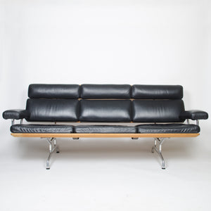 SOLD Eames Herman Miller Three Seater Sofa Teak and Black Leather 1 of 2