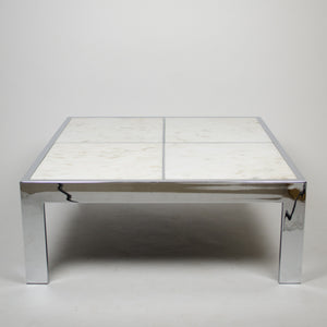 SOLD Leon Rosen for Pace Collection Portuguese Marble Coffee Table Chrome 1970's