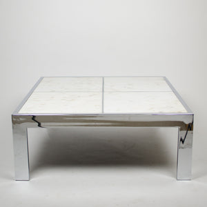 SOLD Leon Rosen for Pace Collection Portuguese Marble Coffee Table Chrome 1970's