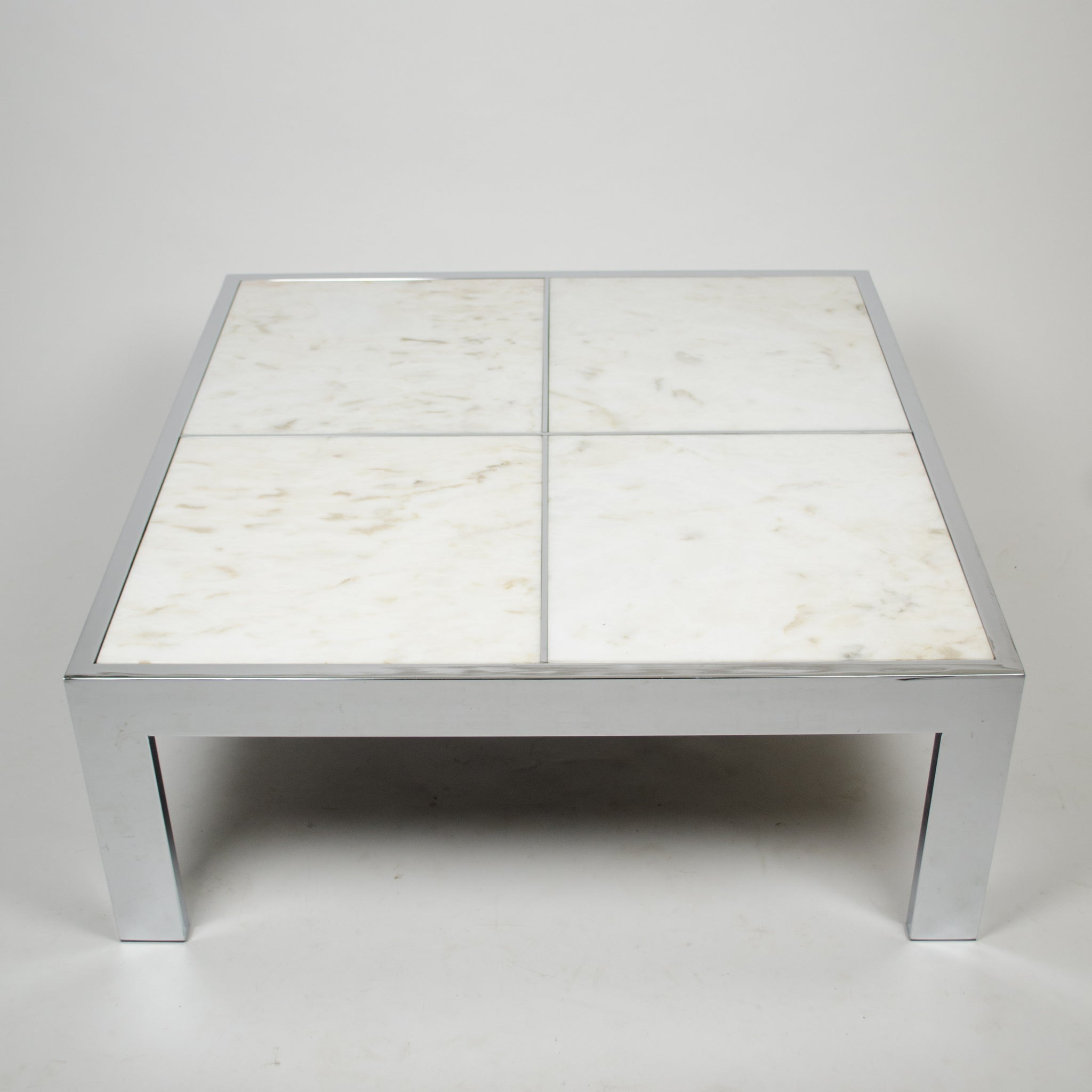 SOLD Leon Rosen for Pace Collection Portuguese Marble Coffee Table Chrome 1970's