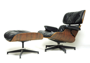 SOLD 1956 Herman Miller Eames Lounge Chair w Ottoman Boot Glides 3 Screws